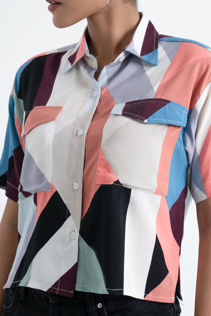 Geometric Print Cropped Shirt