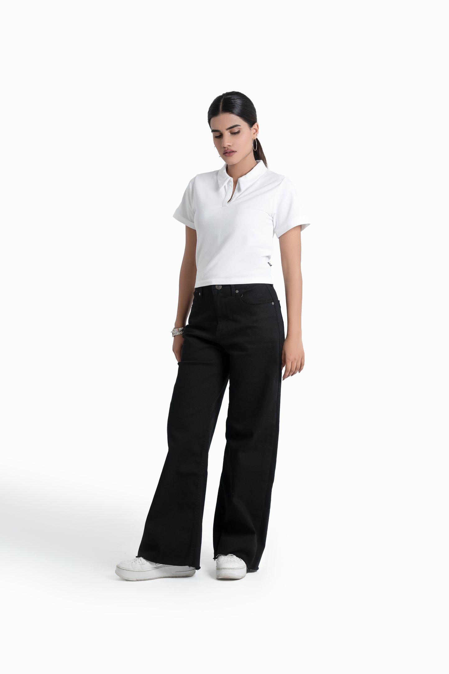Cropped Polo Top in White
