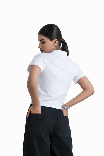 Cropped Polo Top in White
