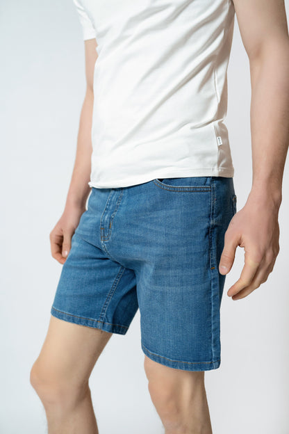 Skinny Denim Shorts in Mid Wash
