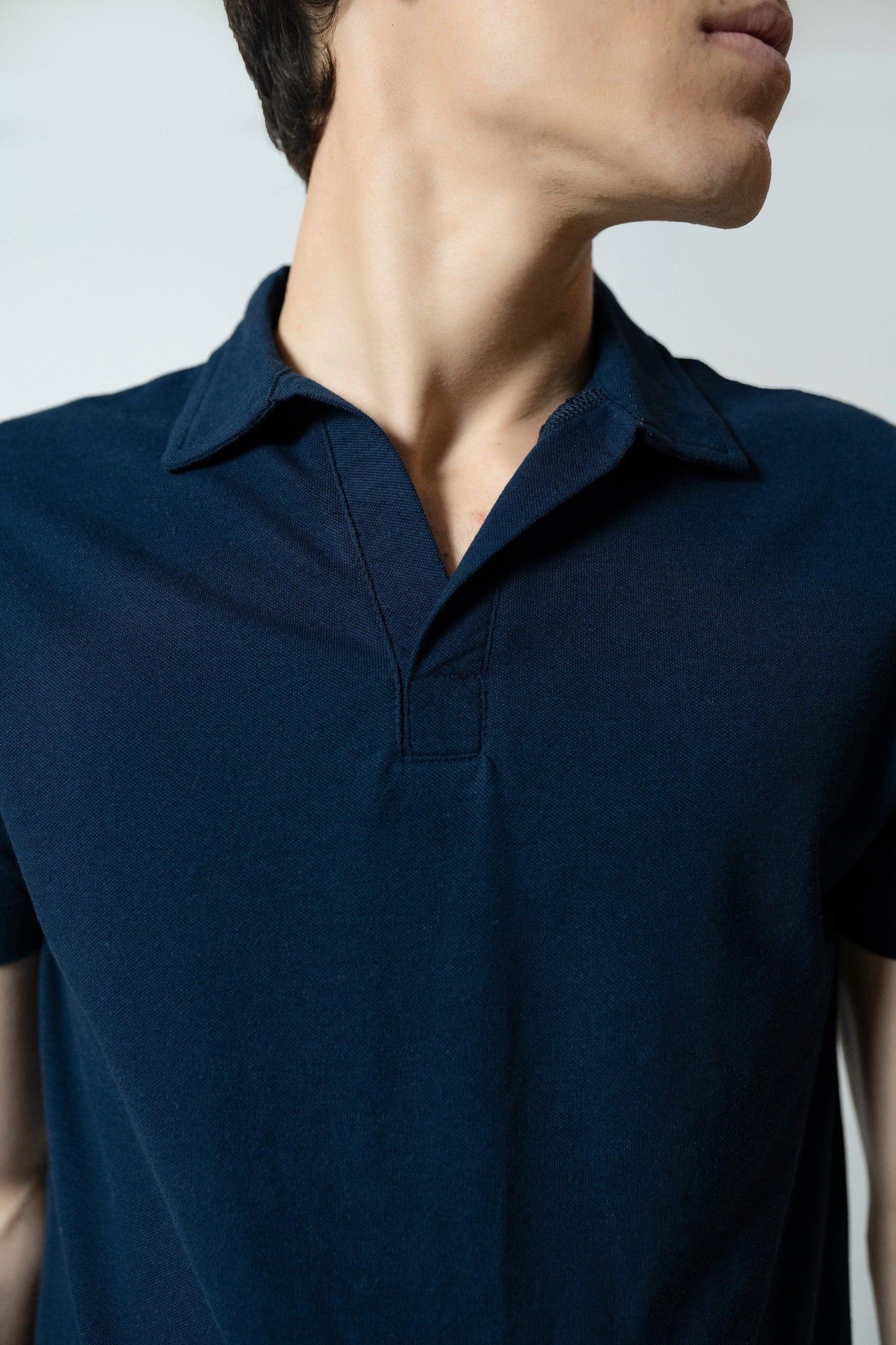 Polo Shirt with Revere Collar in Blue