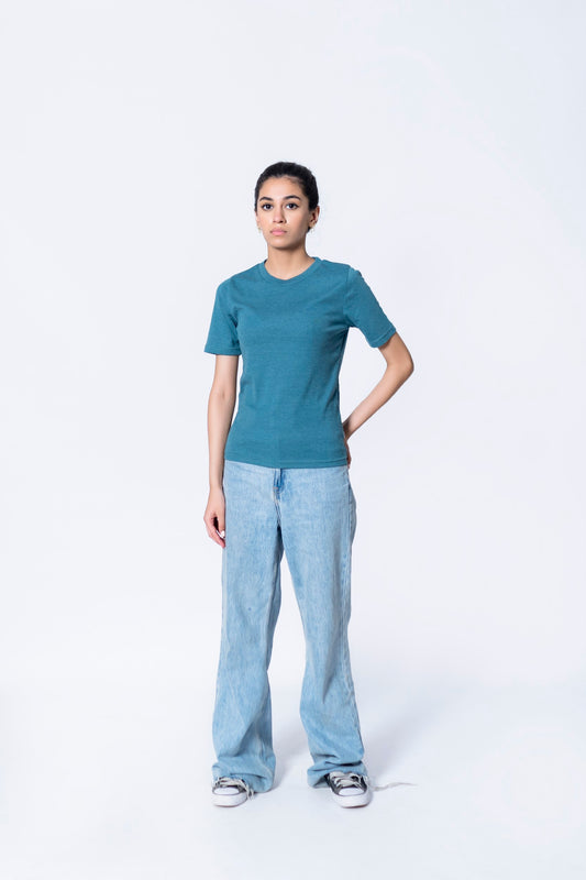 Ribbed T-shirt in Teal