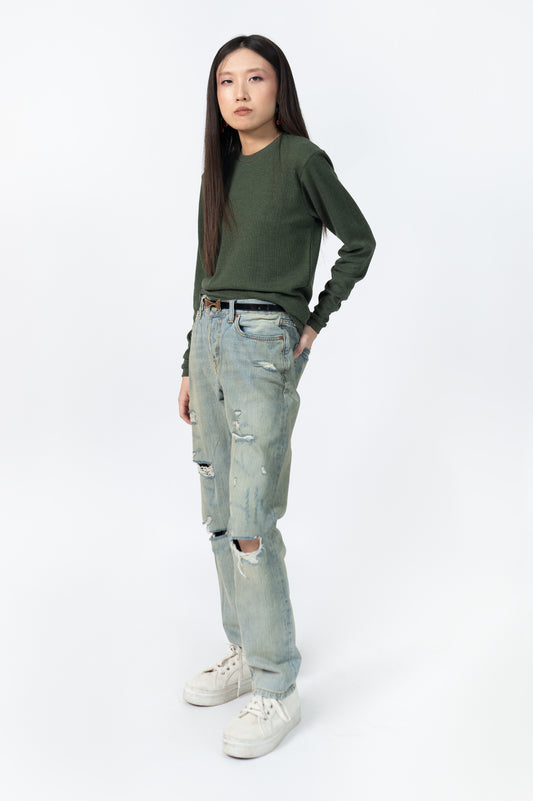 Waffle Sweatshirt in Forest Green