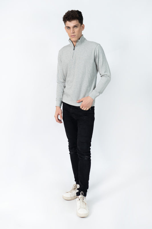 Quarter-Zip Mock Sweatshirt in Grey Marl