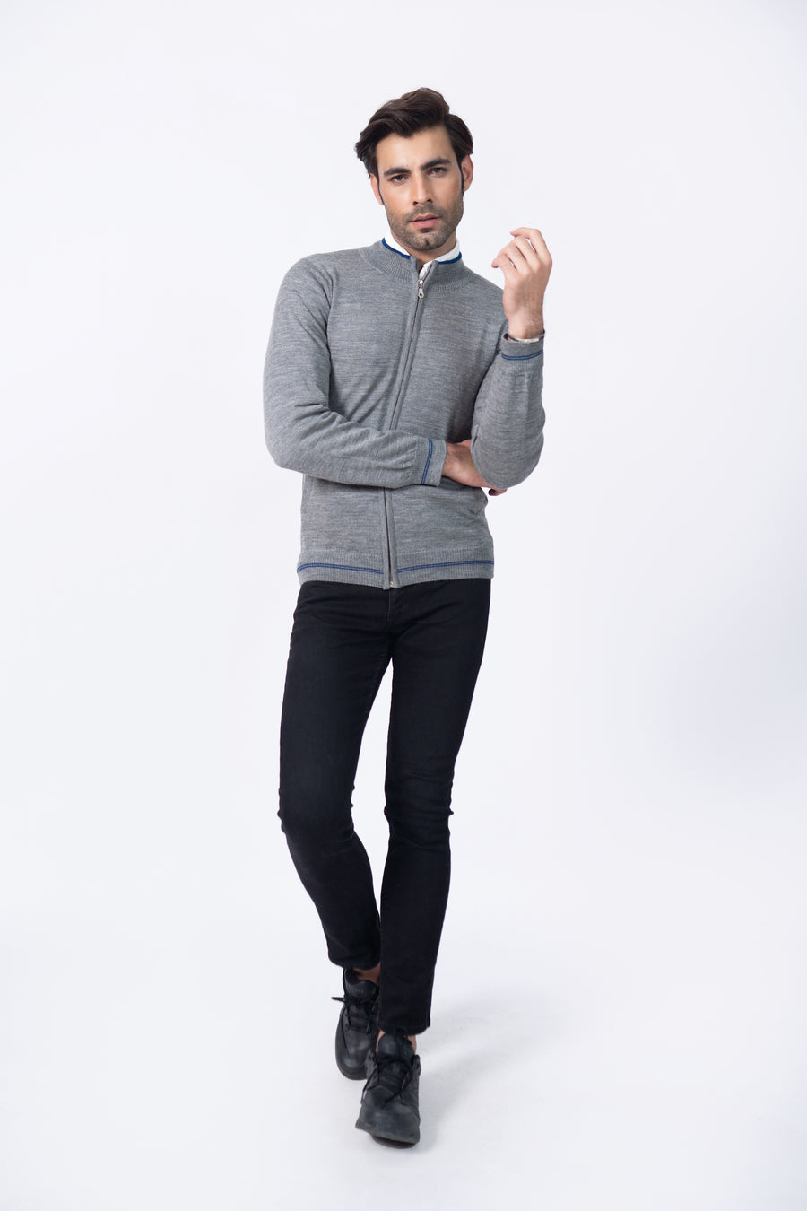 Fine Knit Zipper in Wool Blend
