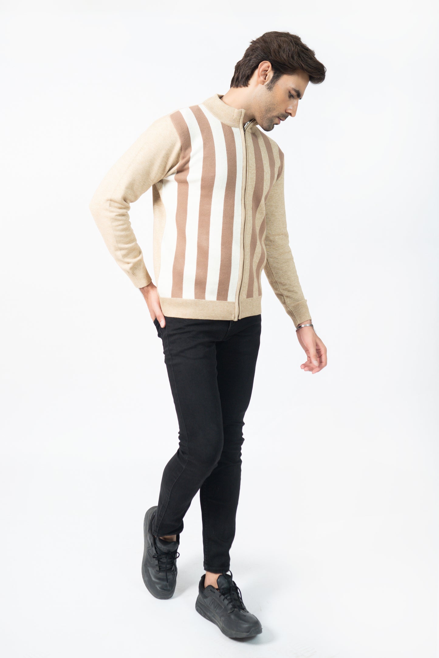 Vertical Knit Full Zip Sweater