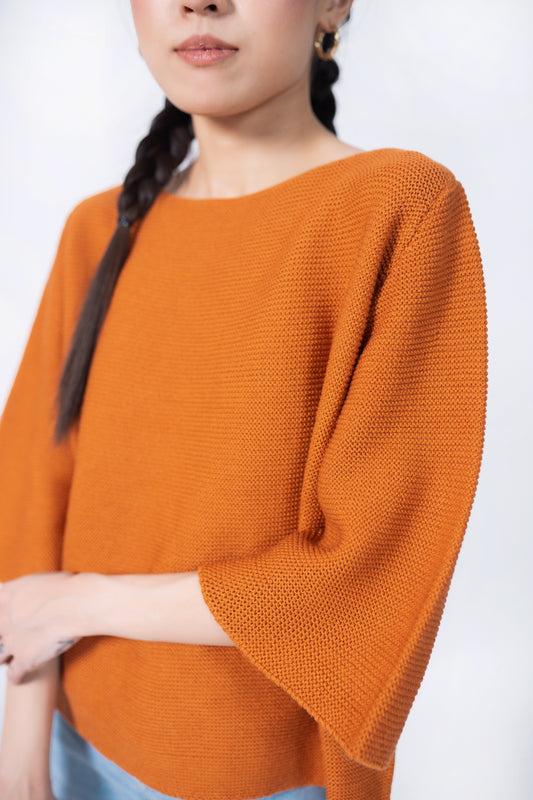 Textured 3/4 Sleeve Raglan Sweater