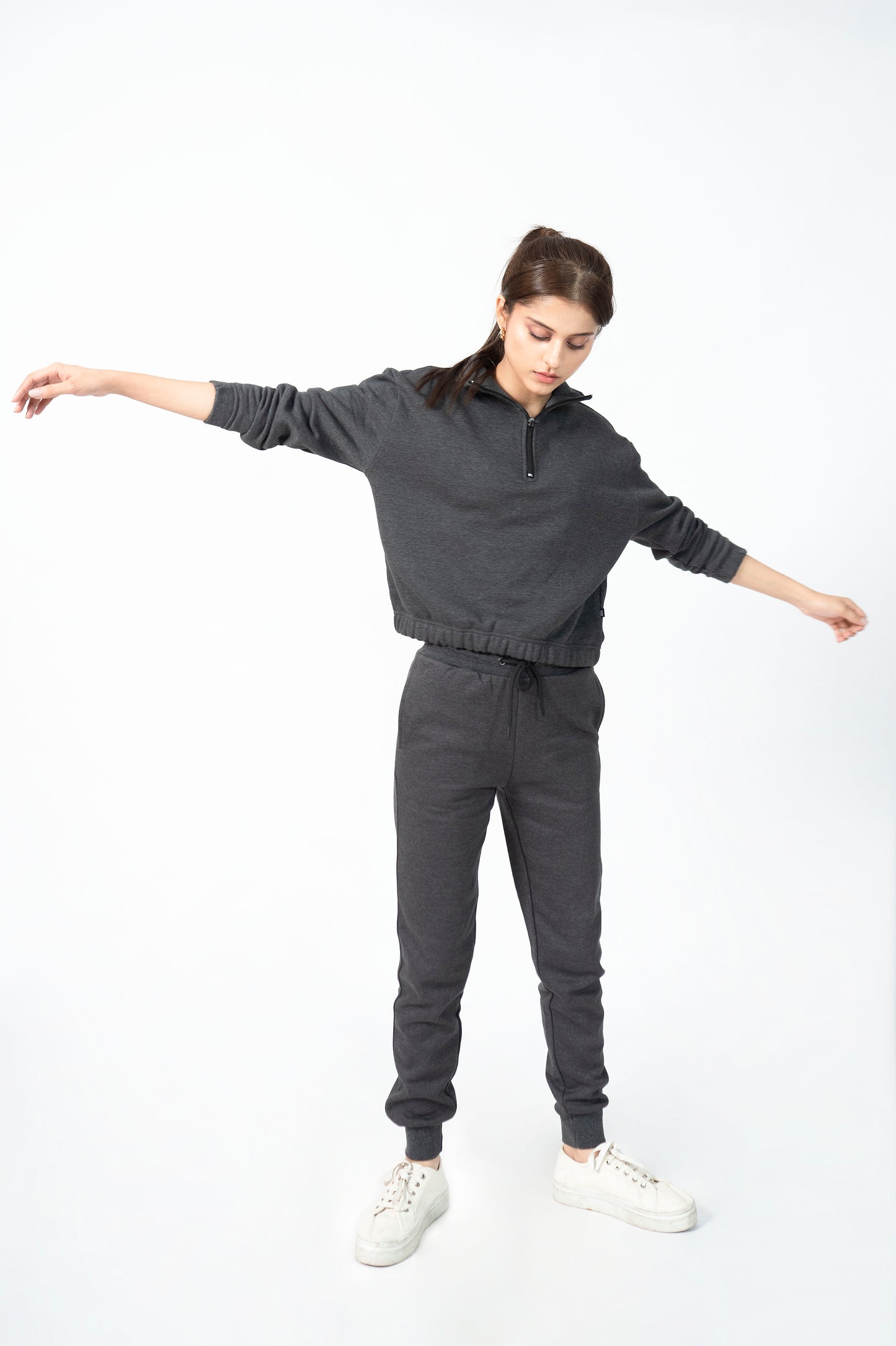 Quarter-Zip Sweatshirt & Trouser Set in Heather Grey