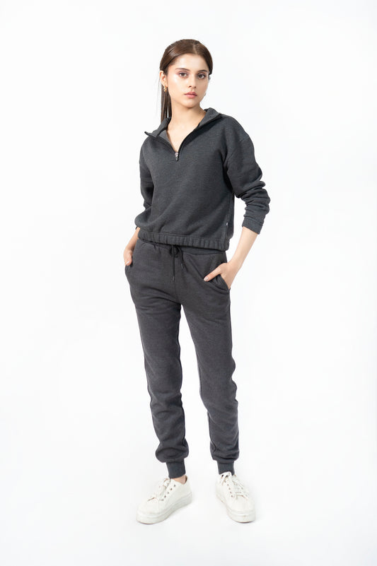 Quarter-Zip Sweatshirt & Trouser Set in Heather Grey