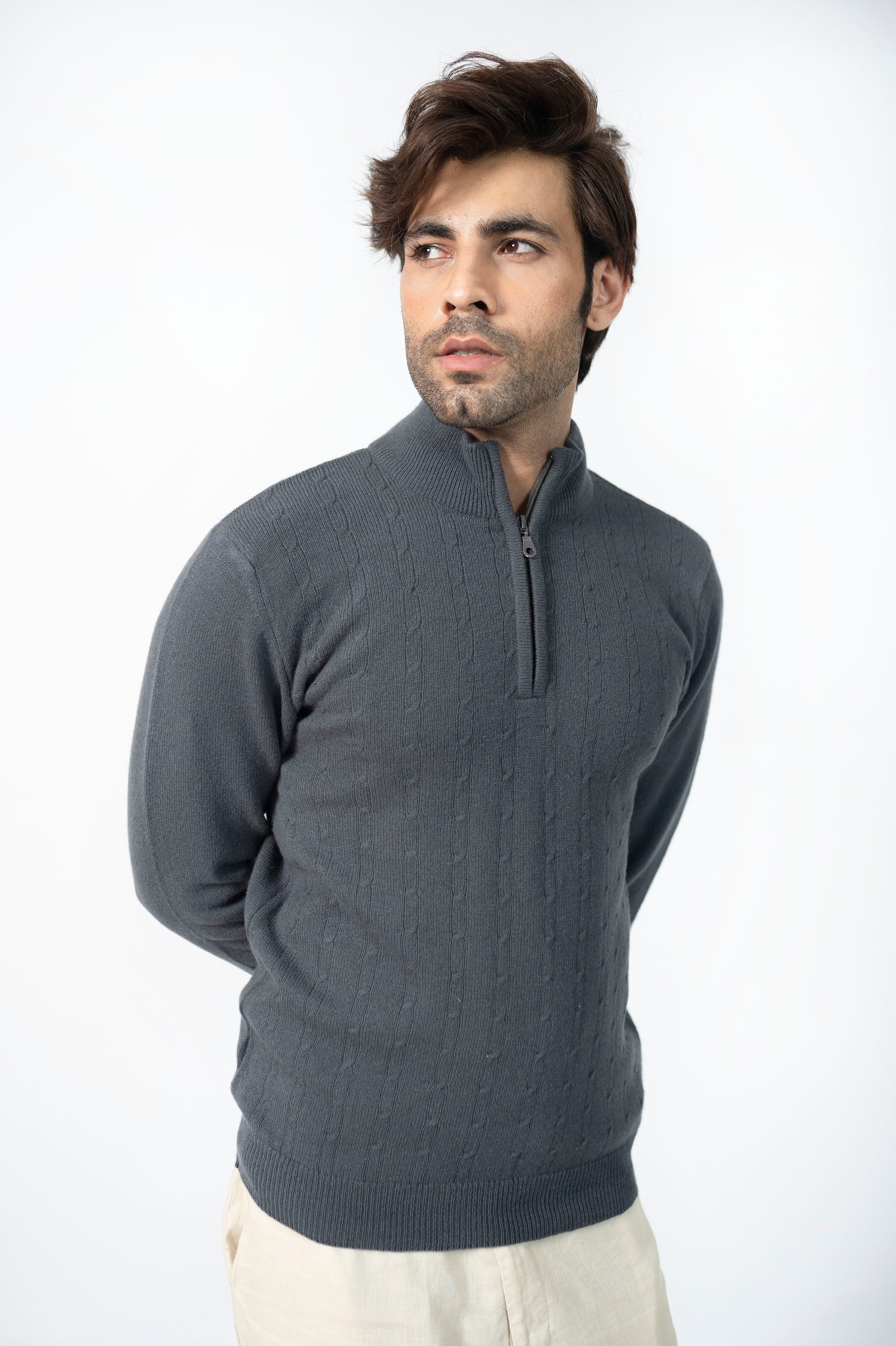 100% Lambs Wool Sweater in Charcoal – Attir