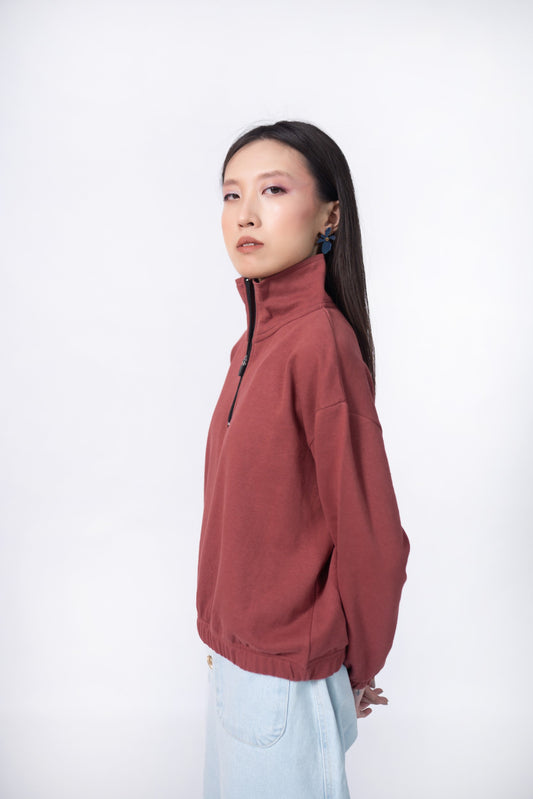 Quarter-Zip Sweatshirt in Punch Pink