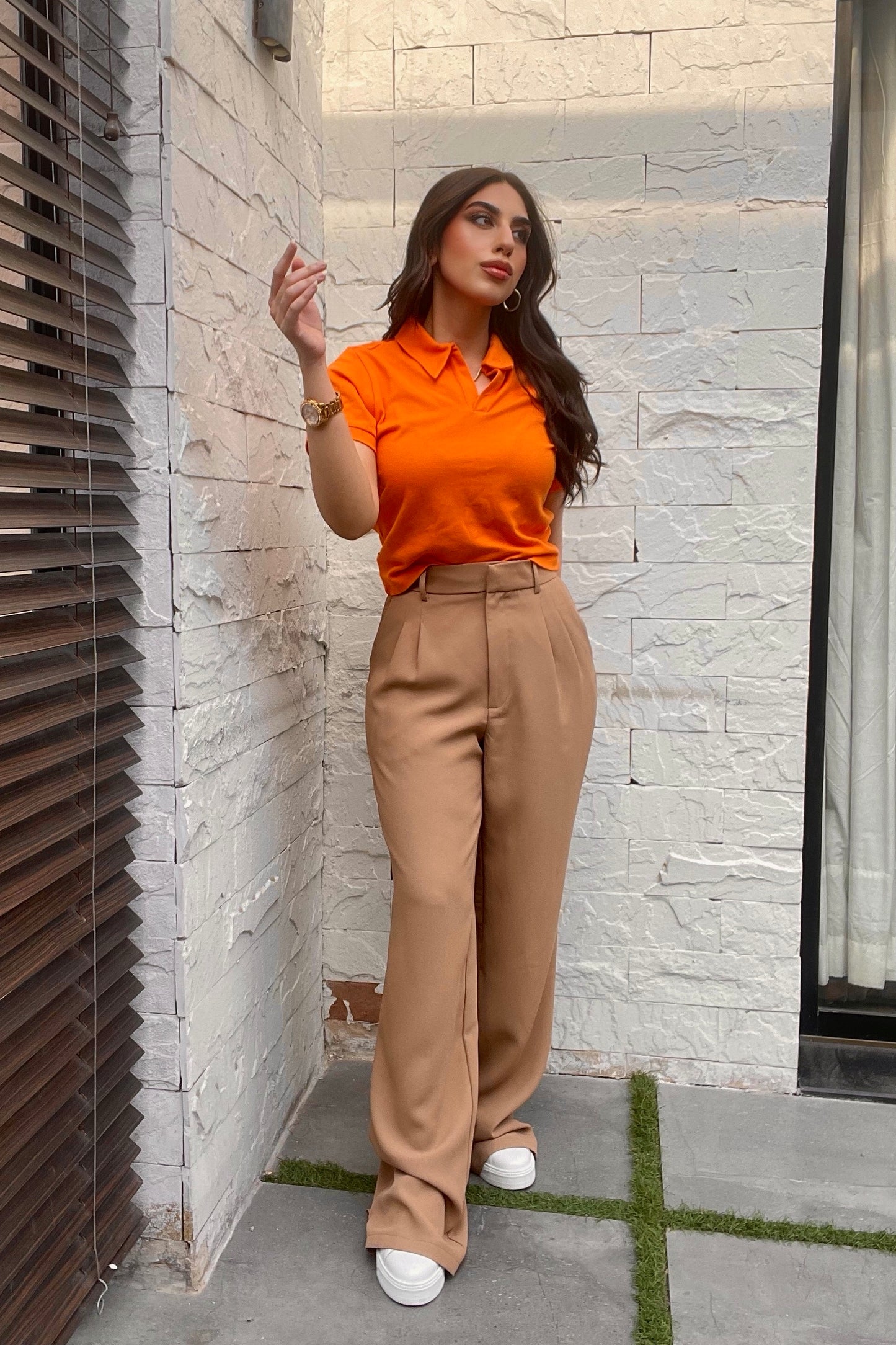 Cropped Polo Top in Tangerine
